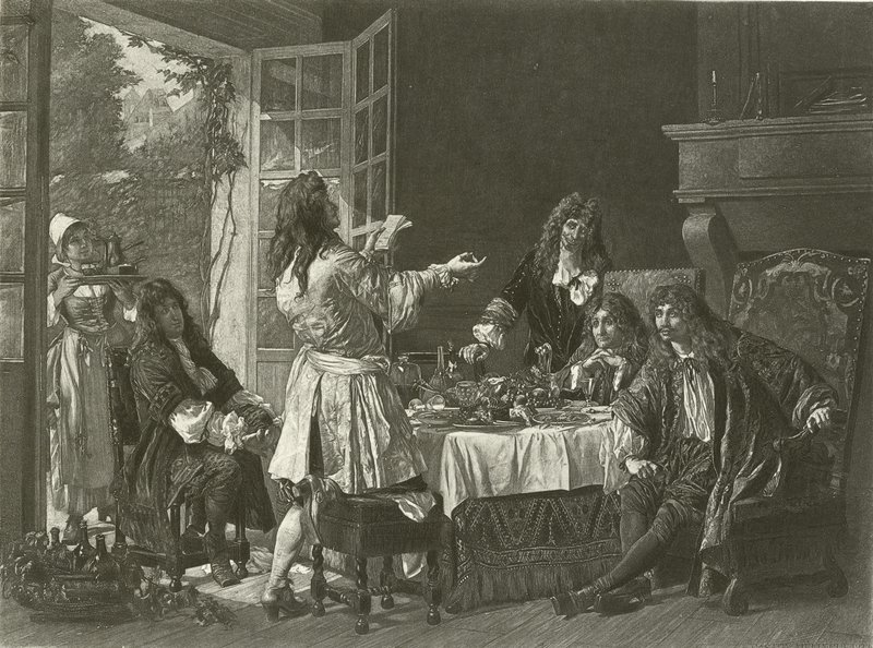 En middag i huset til Moliere i Anteuil (gravyr) av Gaston Melingue