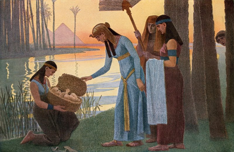 Oppdagelse av babyen Moses i buskene i Egypt av Gebhard Fugel