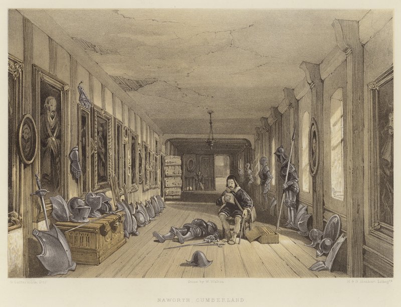 Naworth, Cumberland, England (akvatint) av George Cattermole