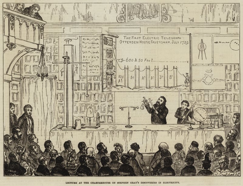 Foredrag på Charterhouse om Stephen Grays oppdagelser i elektrisitet av George Cruikshank