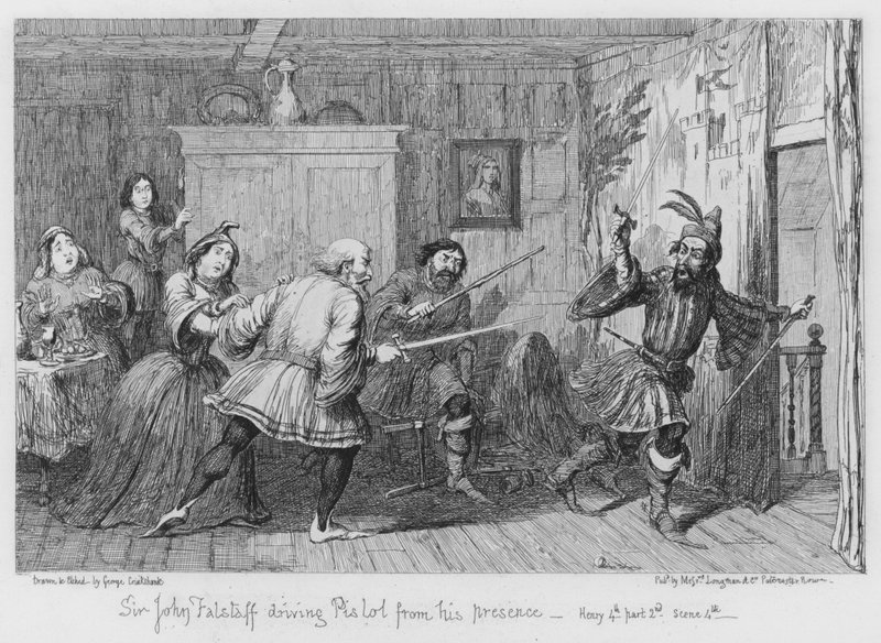 Sir John Falstaff kjører Pistol fra hans nærvær av George Cruikshank