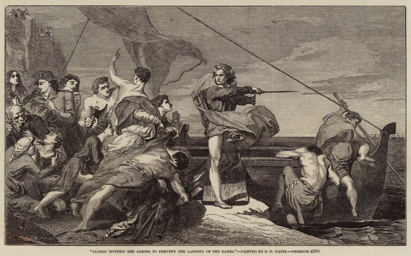 Alfred oppfordret sakserne til å forhindre danenes landgang av George Frederick Watts