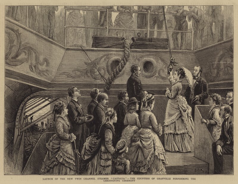 Lansering av den nye Twin Channel Steamer Castalia, grevinnen av Granville utfører dåpsseremonien av George Goodwin Kilburne