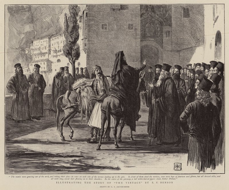 Illustrerer historien om The Vintage av E F Benson av George Percy Jacomb Hood