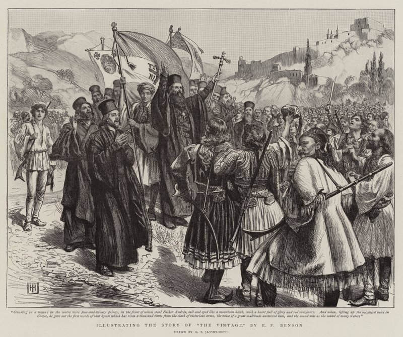 Illustrerer historien om The Vintage, av E F Benson av George Percy Jacomb Hood