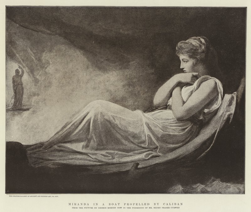 Miranda i en båt drevet av Caliban av George Romney