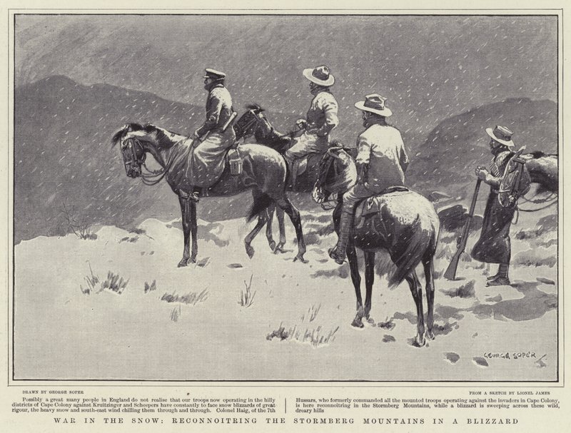 War in the Snow, rekognoscering av Stormberg-fjellene i en snøstorm av George Soper