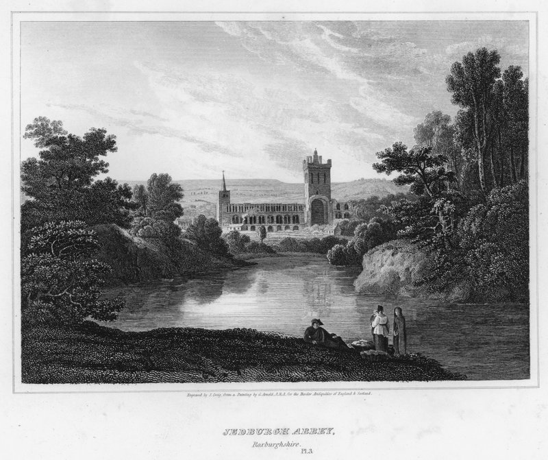 Jedburgh Abbey, Roxburghshire (gravering) av George (after) Arnald