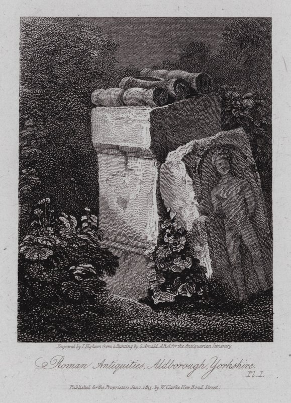 Romerske antikviteter, Aldborough, Yorkshire (gravering) av George (after) Arnald