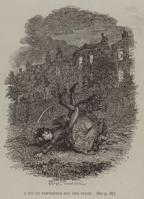 Litt pantomime utenfor scenen (gravering) av George (after) Cruikshank