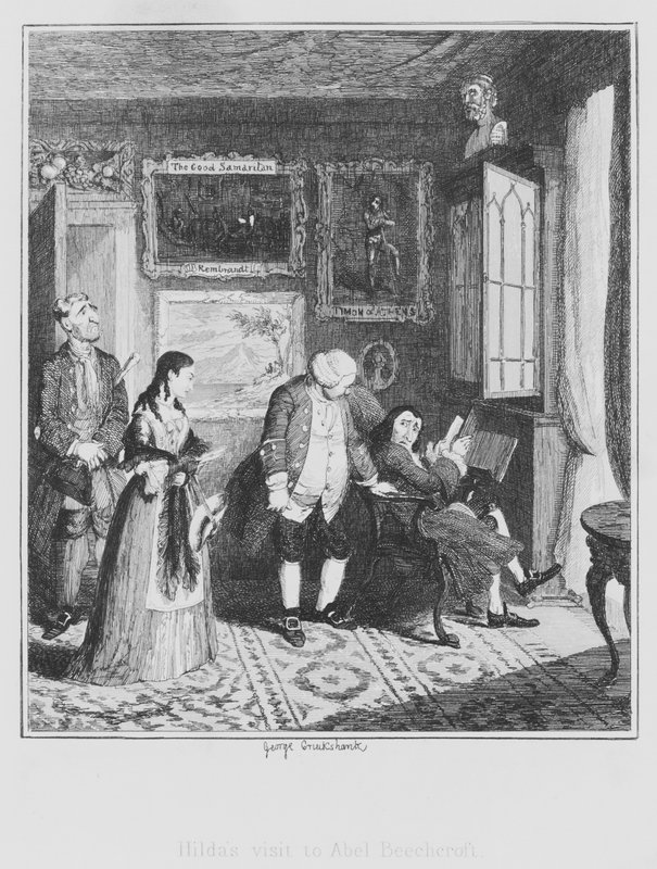 Hildas besøk hos Abel Beechcroft (gravering) av George (after) Cruikshank