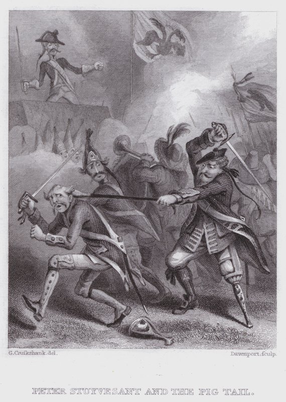 Peter Stuyvesant og grisen halen (gravering) av George (after) Cruikshank