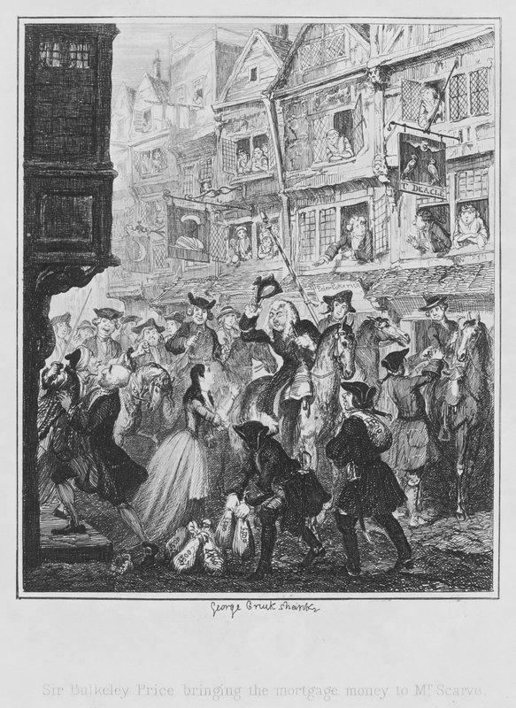 Sir Bulkeley Price bringer pantepengene til Mr Scarve (gravering) av George (after) Cruikshank