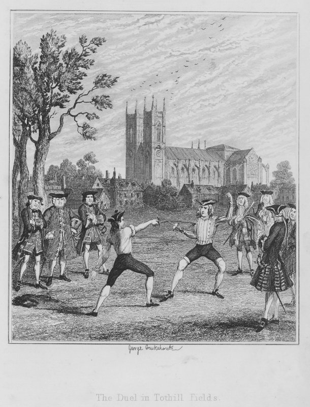 Duellen i Tothill Fields (gravering) av George (after) Cruikshank
