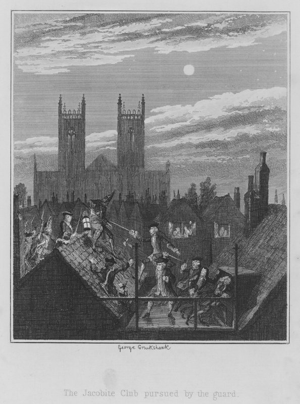 Jacobite Club forfulgt av vakten (gravering) av George (after) Cruikshank