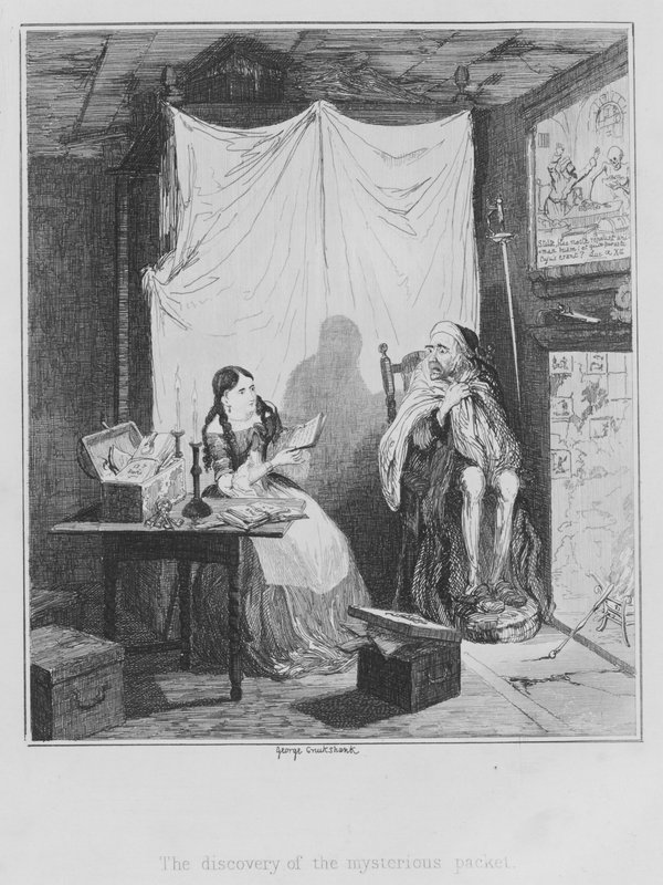 Oppdagelsen av den mystiske pakken (gravering) av George (after) Cruikshank