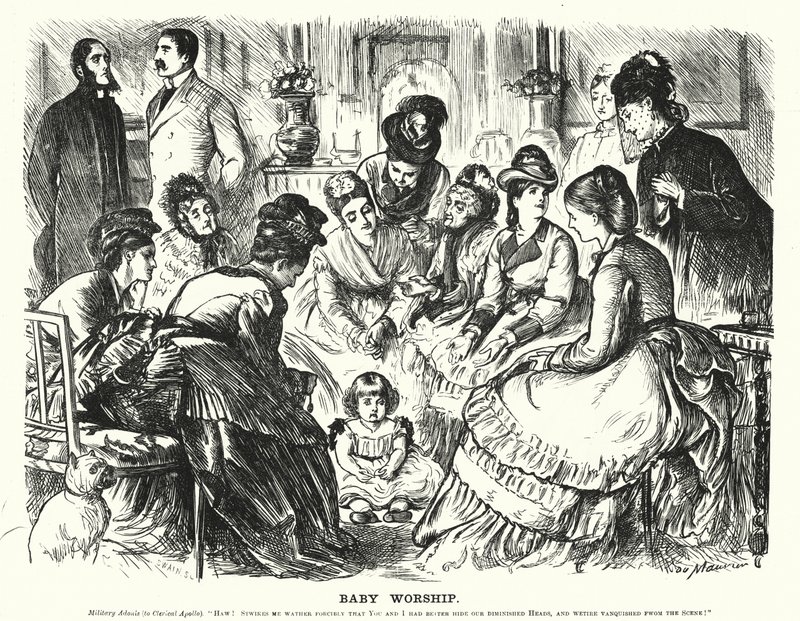 Punch tegneserie: Baby Worship (gravering) av George (after) Du Maurier
