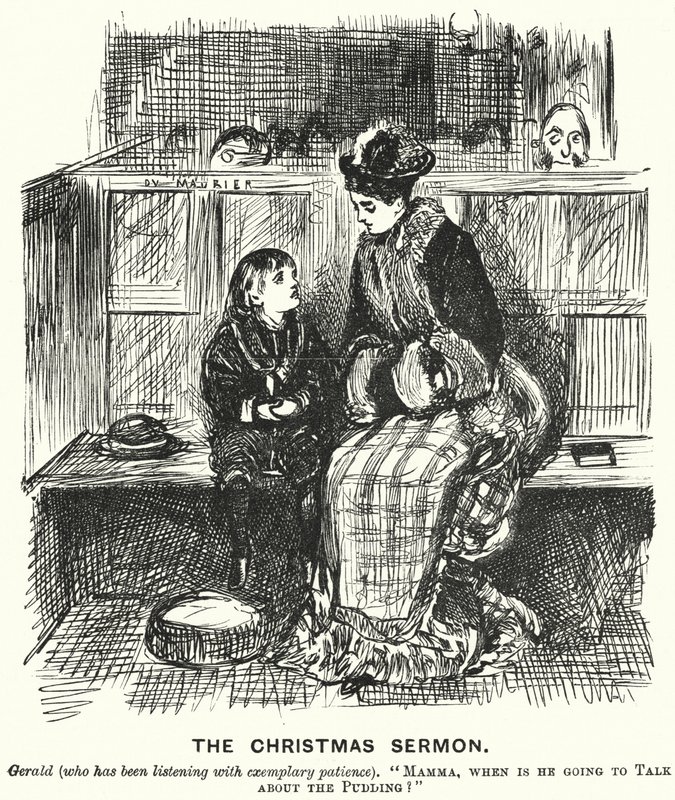 Punch tegneserie: The Christmas Preken (gravering) av George (after) Du Maurier