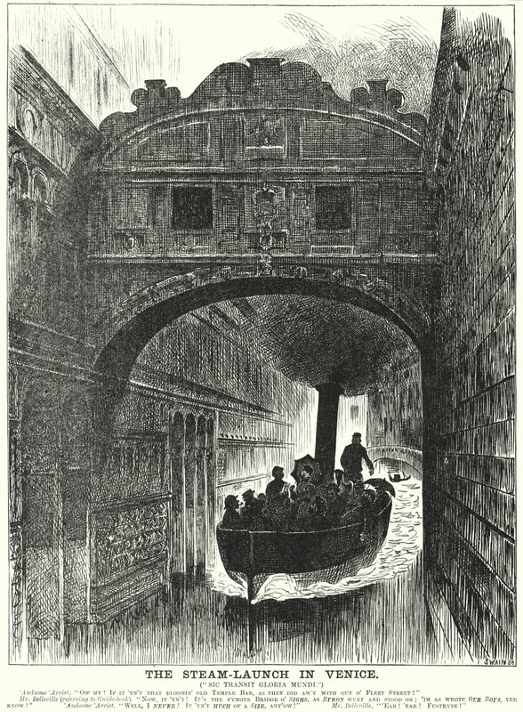 Punch tegneserie: The Steam Launch in Venezia (gravering) av George (after) Du Maurier