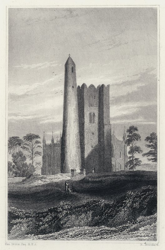 Klokketårnet rundt tårnet og sverdens kirke (gravering) av George (after) Petrie