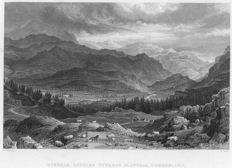 Eskdale, Looking Towards Scawfell, Cumberland (gravering) av George (after) Pickering