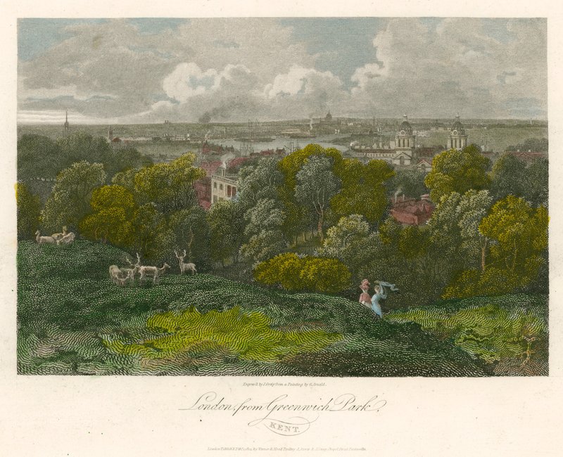 London fra Greenwich Park, Kent av George Arnald