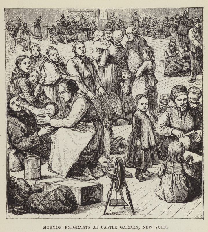Mormonemigranter ved Castle Garden, New York av George Augustus Sala