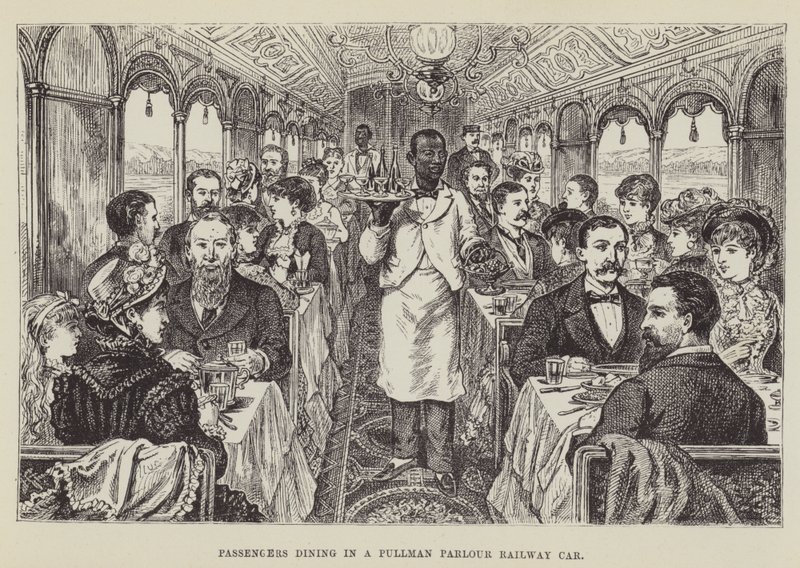 Passasjerer som spiser i en Pullman Parlour Railway Car av George Augustus Sala