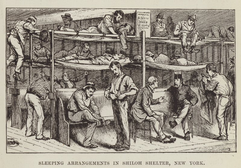 Soveordninger i Shiloh Shelter, New York av George Augustus Sala