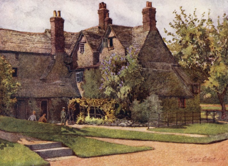Oxford: The Cottages, Trinity College (litho-farge) av George Carline