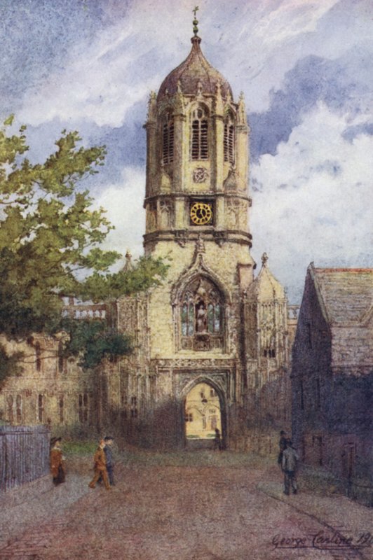 Oxford: Tom Tower, Christ Church (farge litho) av George Carline