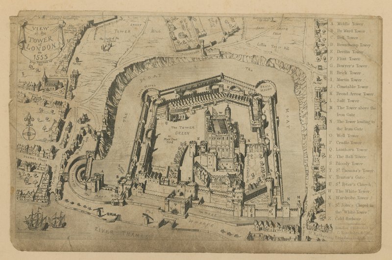 Utsikt over Tower of London i 1553 av George Cruikshank