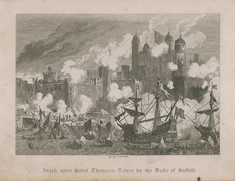Angrep på Saint Thomas's Tower av hertugen av Suffolk av George Cruikshank