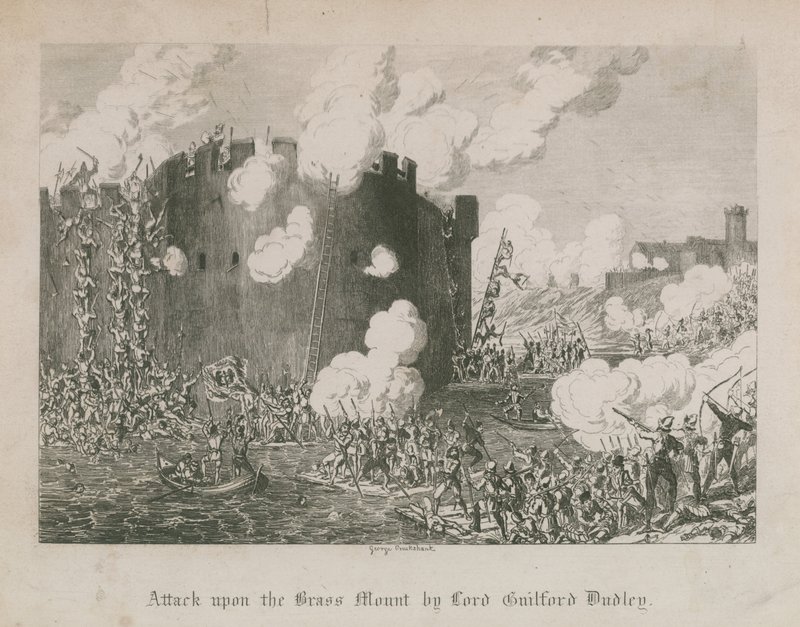 Angrep på gressfjellet av Lord Guilford Dudley av George Cruikshank