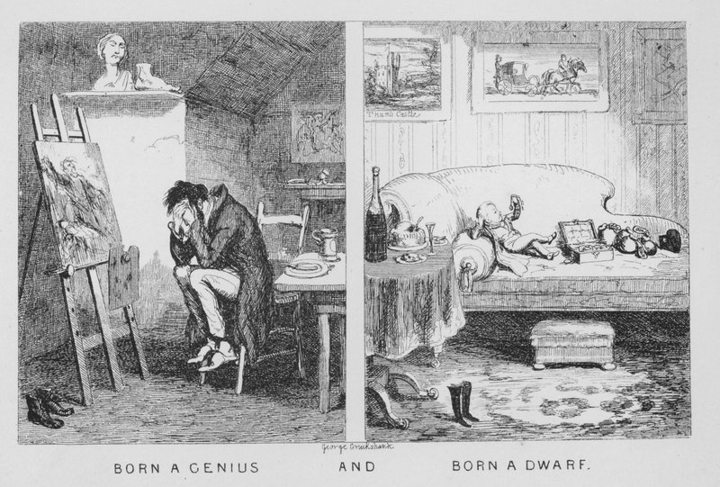 Born a Genius, og Born a Dwarf (gravering) av George Cruikshank