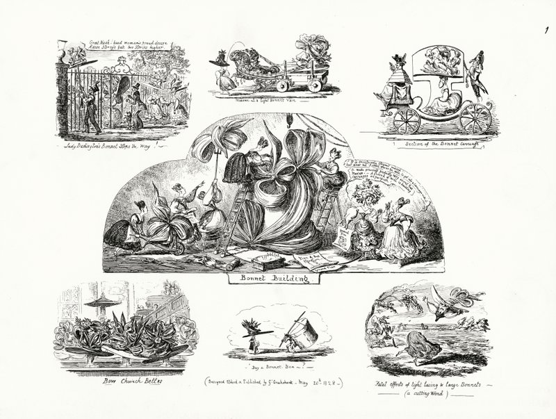 Tegneserier av George Cruikshank med temaet store damepanser (gravering) av George Cruikshank