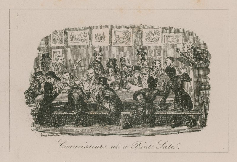 Kjennere på et trykt salg av George Cruikshank