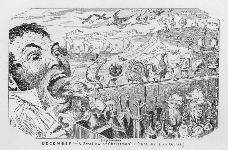 desember, en svale i julen (gravering) av George Cruikshank