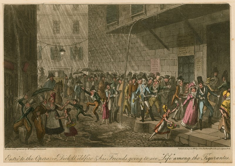 Entre til Operaen; eller, Dick Wildfire og vennene hans skal se Life among the Figurantes av George Cruikshank