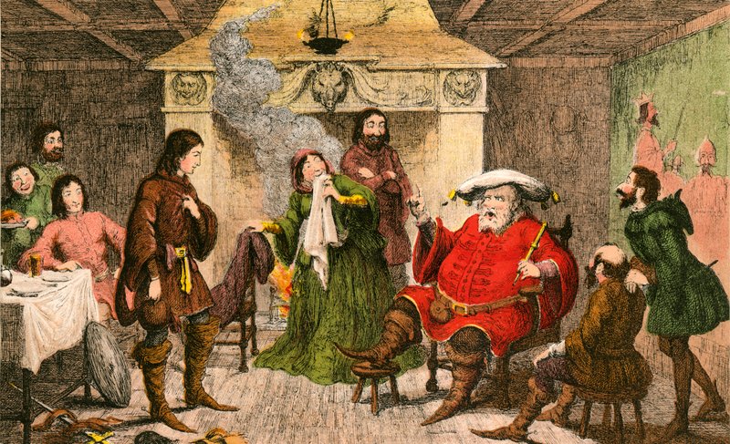 Falstaff spiller rollen som kongen av George Cruikshank