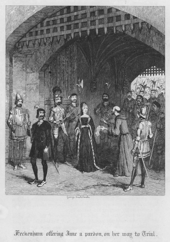 Feckenham tilbyr Jane benådning, på vei til rettssak (gravering) av George Cruikshank