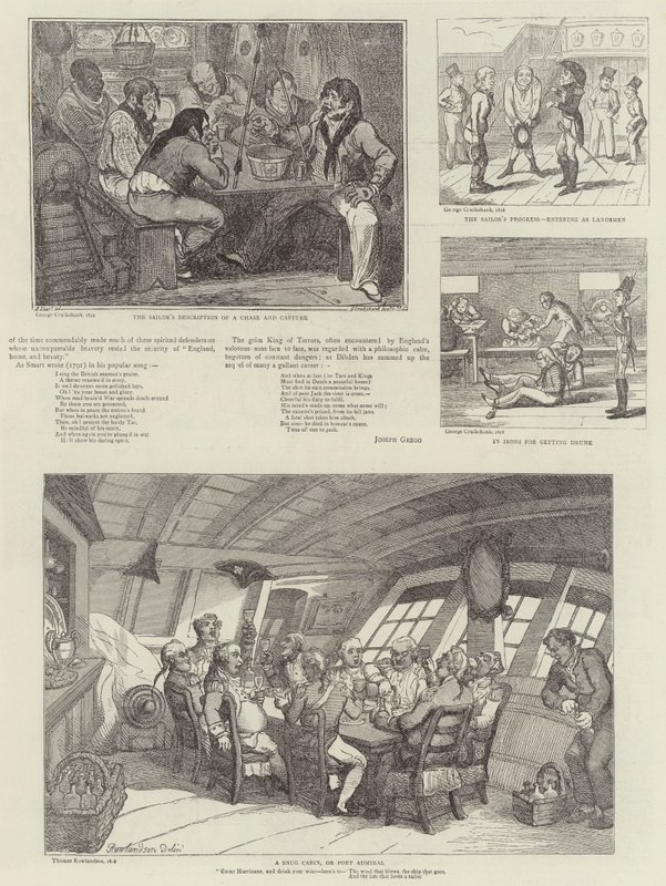 Humoristisk kunst på Royal Naval Exhibition av George Cruikshank