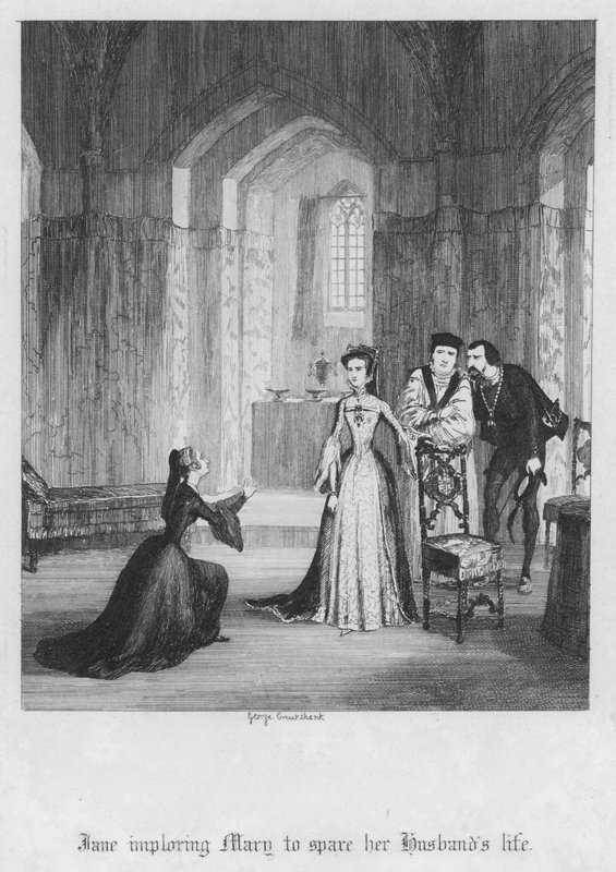 Jane ber Mary om å skåne ektemannens liv (gravering) av George Cruikshank