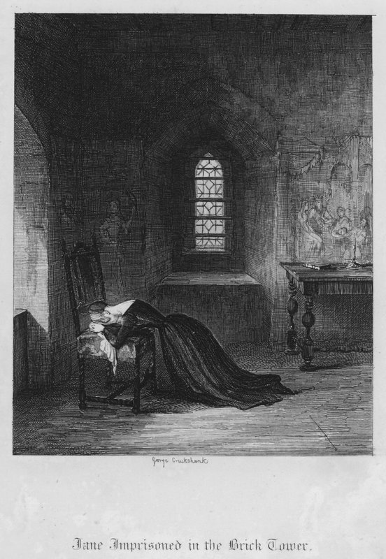 Jane fengslet i Brick Tower (gravering) av George Cruikshank