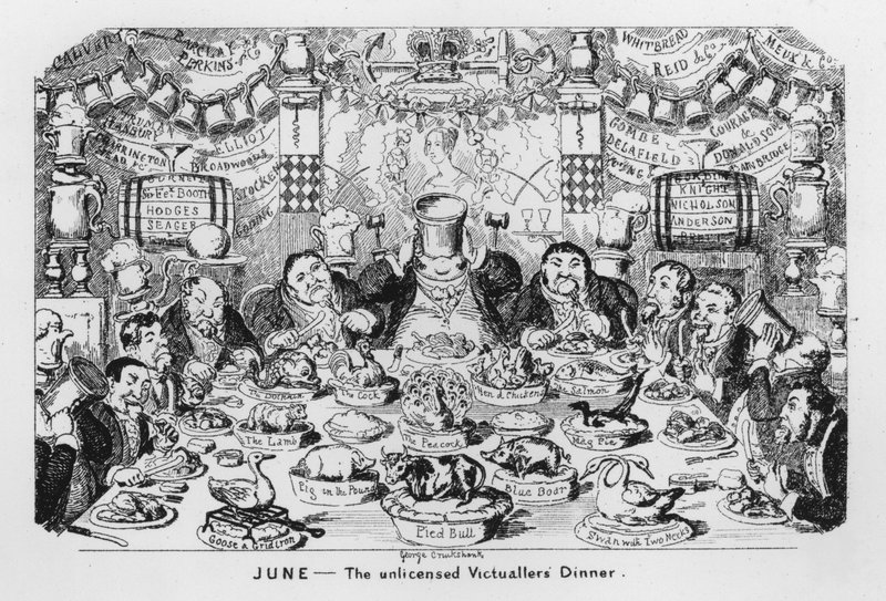 juni, De ulisensierte Victuallers? Middag av George Cruikshank