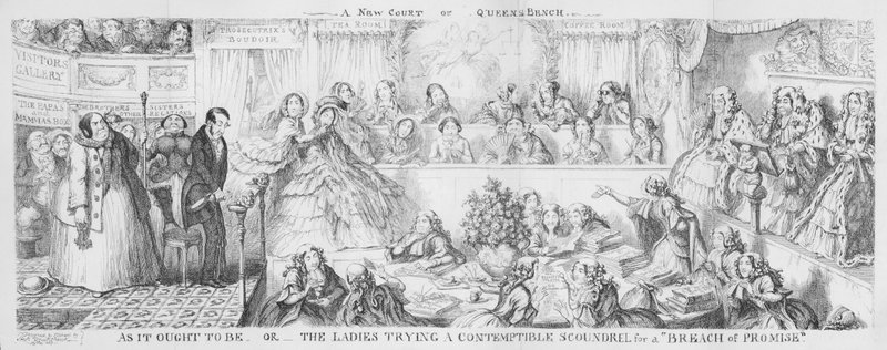 Damer prøver en foraktelig skurk for et "løftebrudd". (gravering) av George Cruikshank