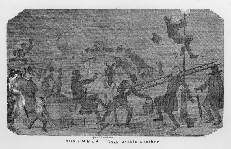 november, vær uten mulighet, dvs. London-smog (gravering) av George Cruikshank