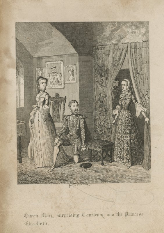 Dronning Mary overrasket Courtenay og prinsesse Elizabeth av George Cruikshank