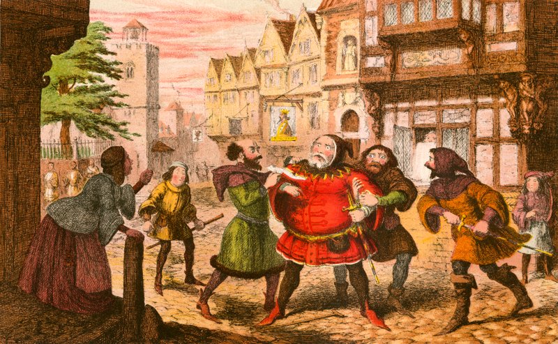 Sir John Falstaff arrestert av George Cruikshank