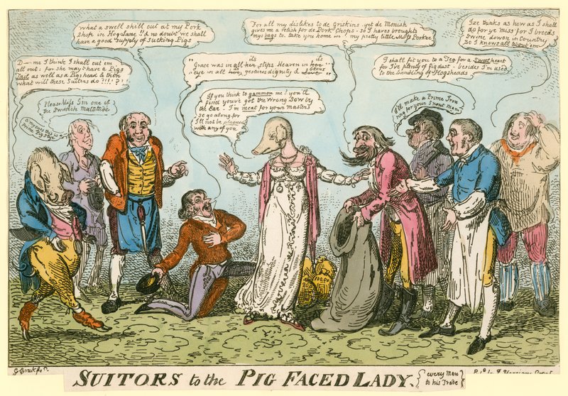 Suiters of the Pig-Faced Lady of Manchester Square, London av George Cruikshank